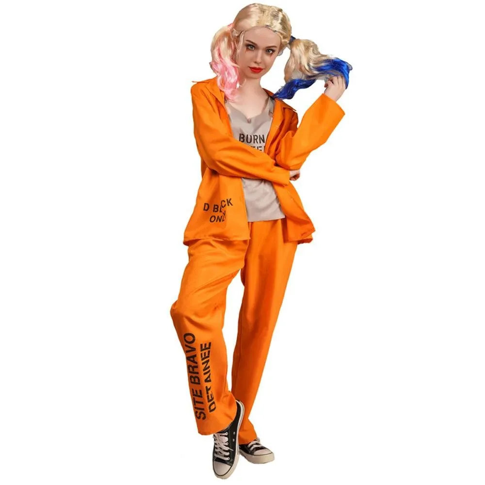 Escaped Prisoner Costume Cosplay Party Jumpsuit Uniform Suit Halloween For Men Women