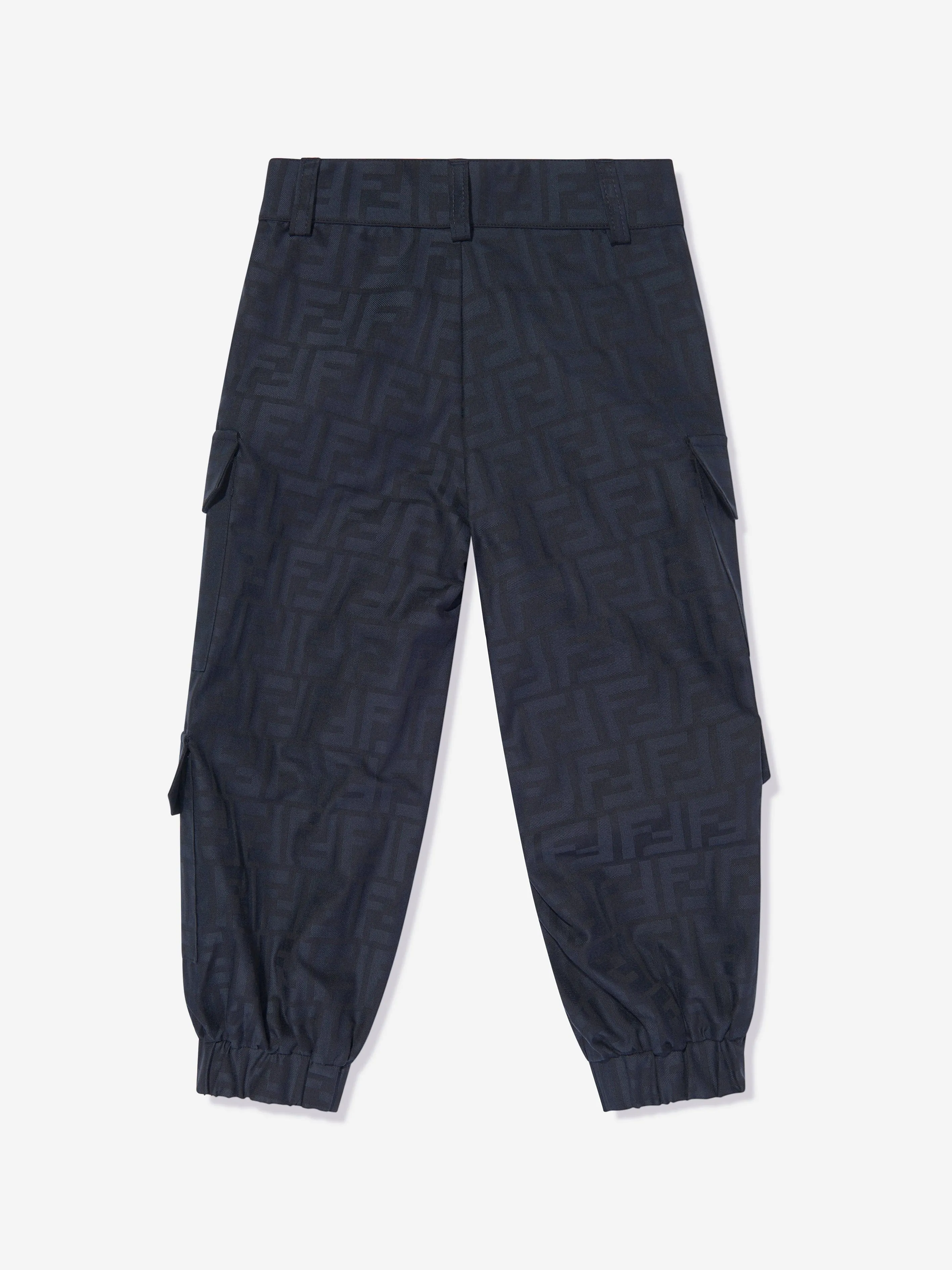 Fendi Kids FF Jacquard Cargo Trousers in Navy