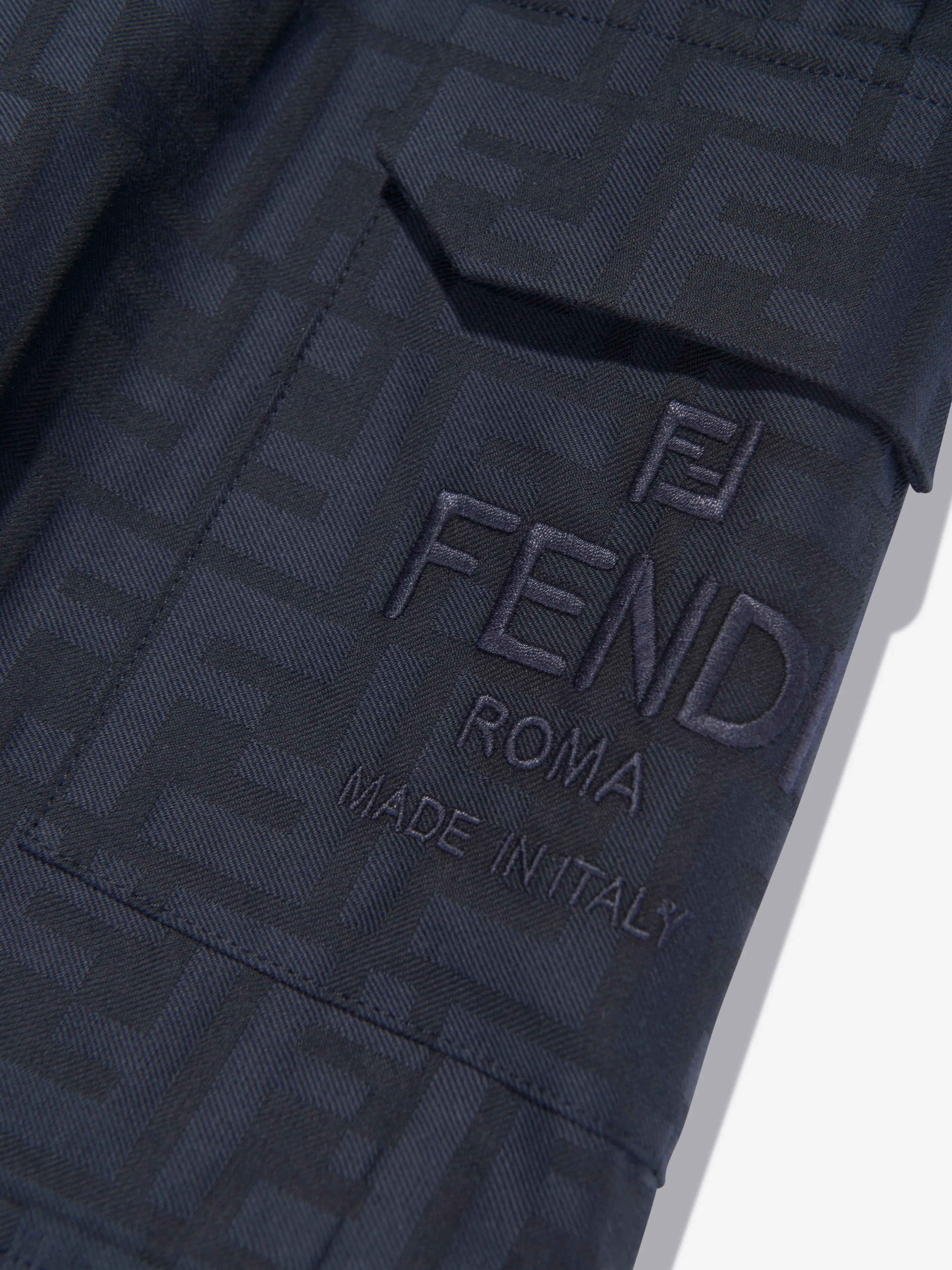 Fendi Kids FF Jacquard Cargo Trousers in Navy