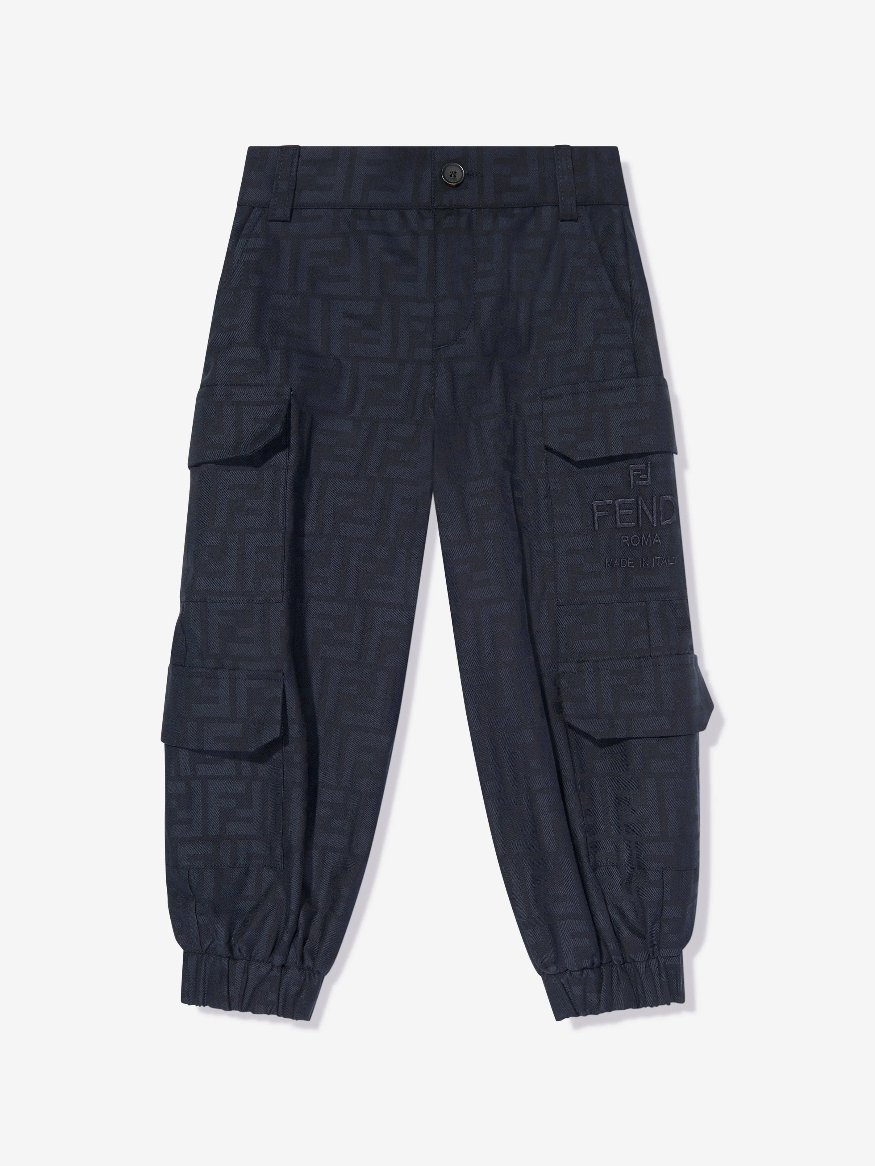 Fendi Kids FF Jacquard Cargo Trousers in Navy