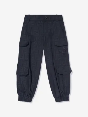 Fendi Kids FF Jacquard Cargo Trousers in Navy