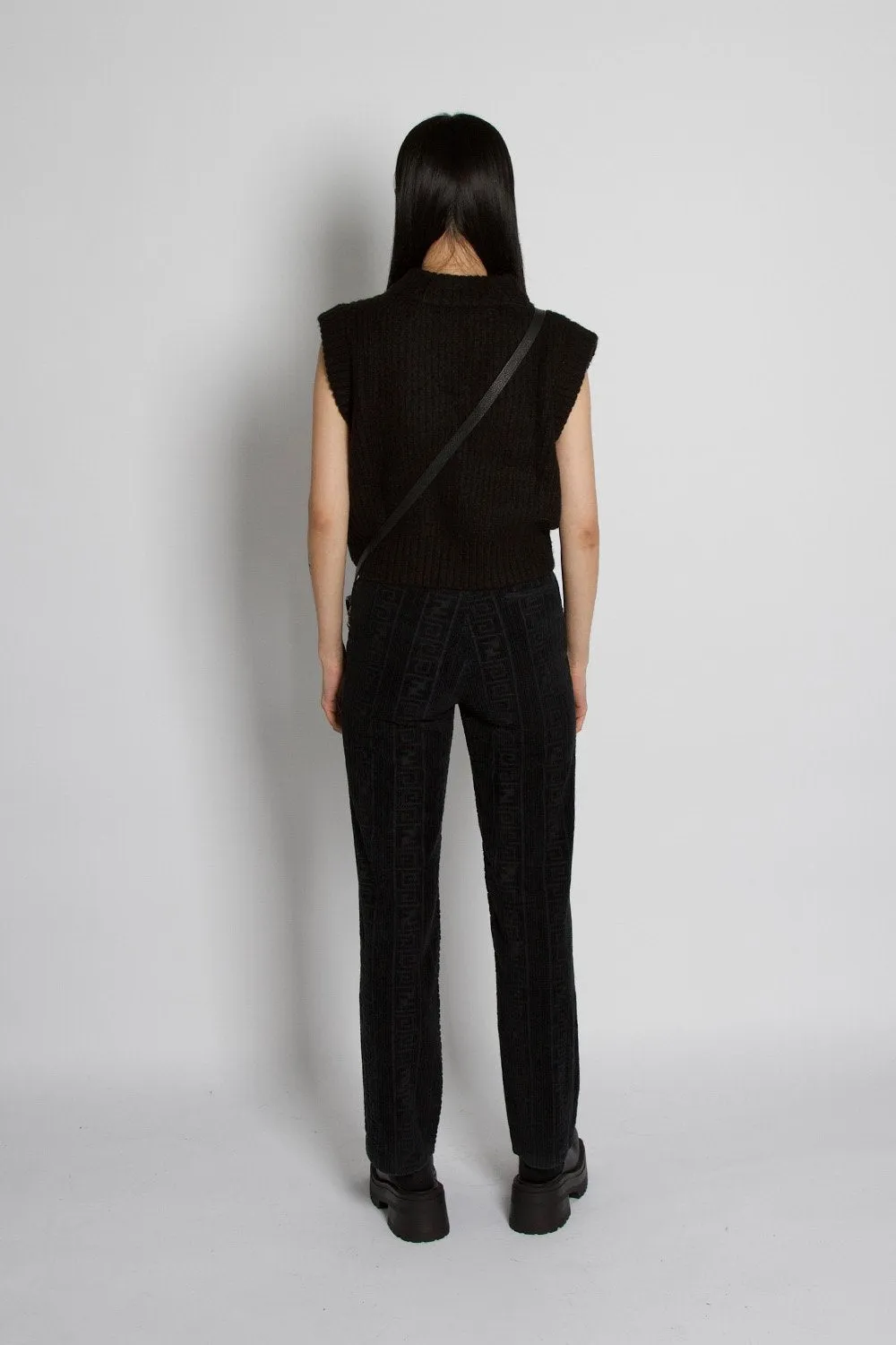 Fendi Zucca Print Deboss Velvet Black Trousers