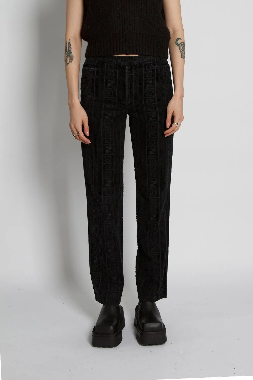 Fendi Zucca Print Deboss Velvet Black Trousers