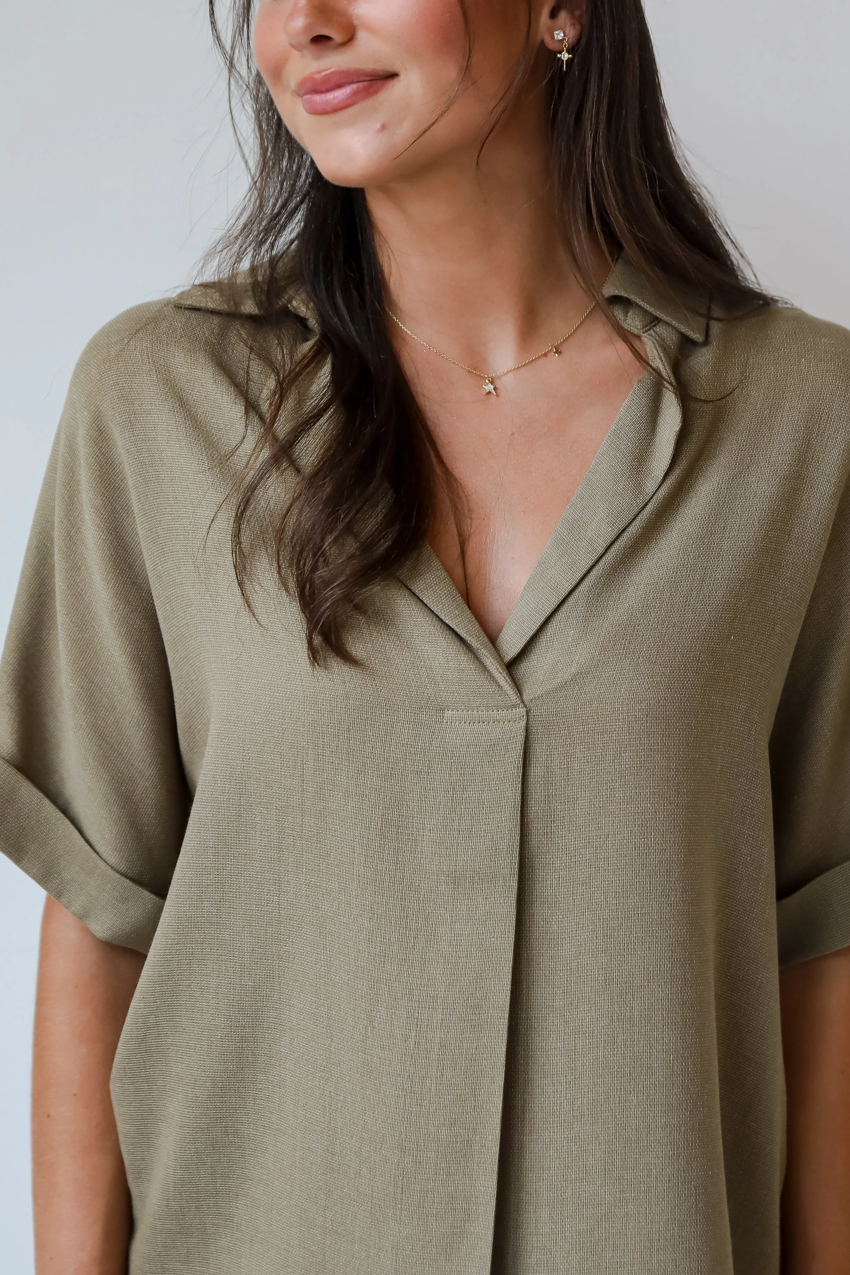 FINAL SALE - Breezy Fascination Olive Blouse - DU DEAL