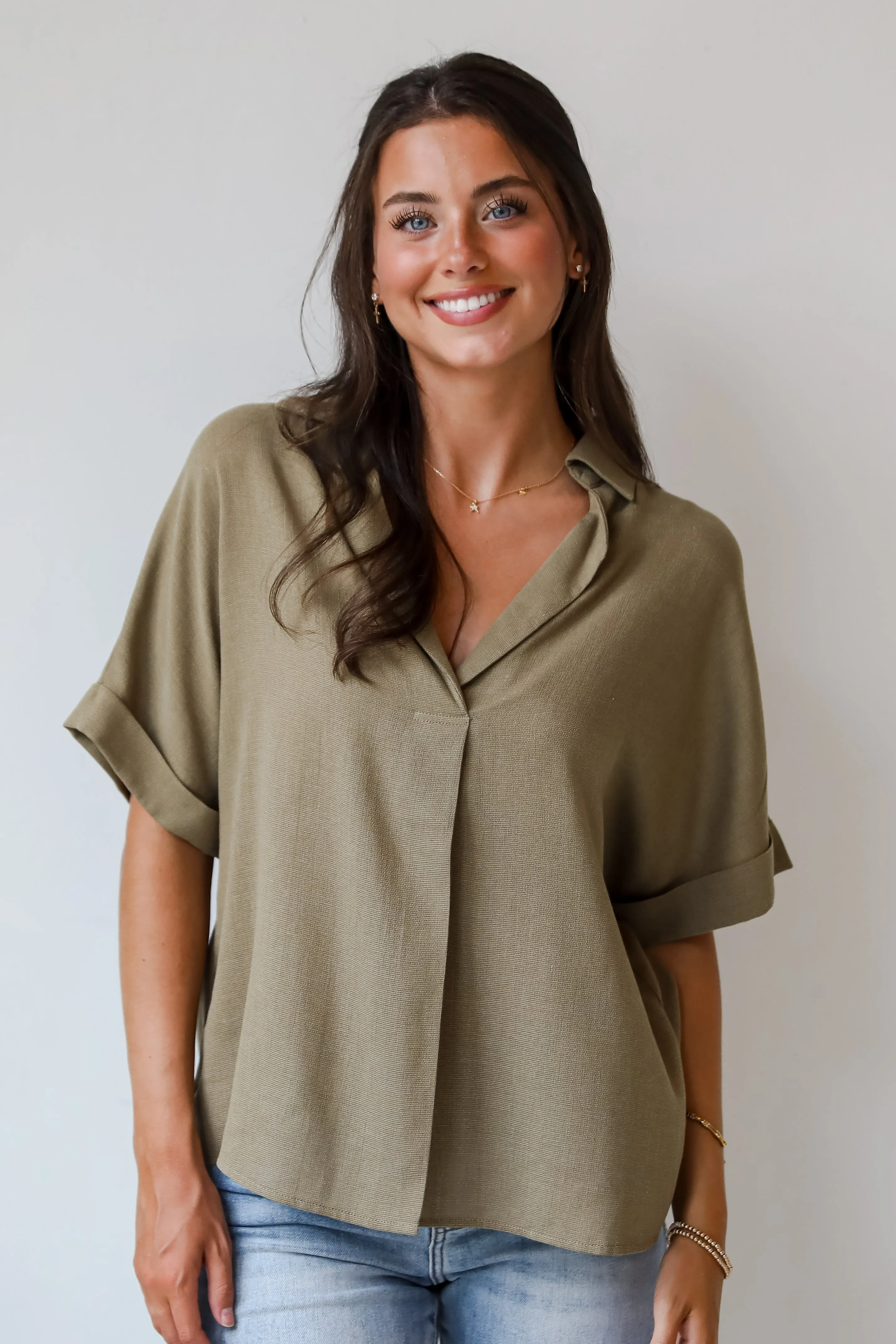 FINAL SALE - Breezy Fascination Olive Blouse - DU DEAL