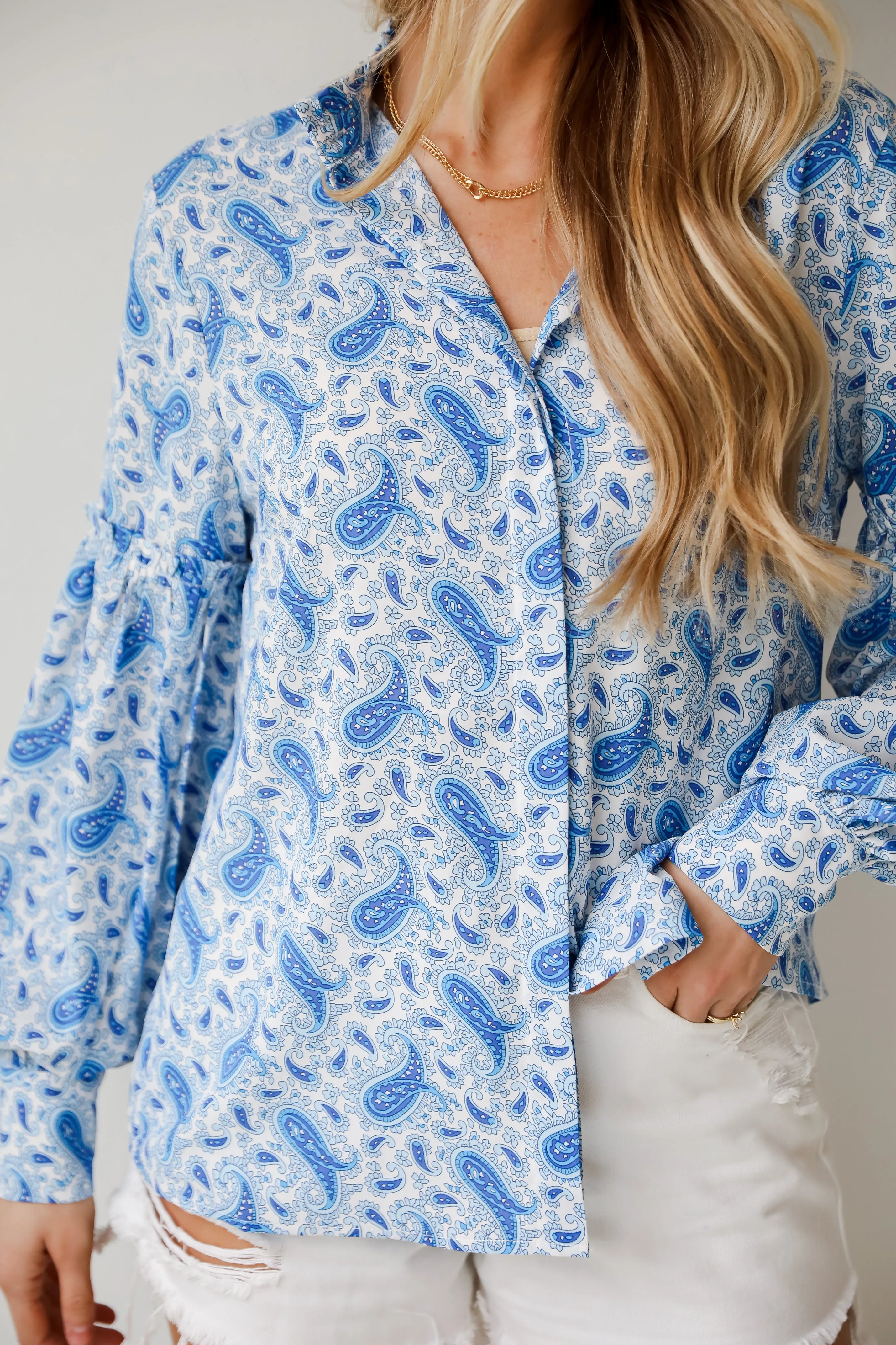 FINAL SALE - Truly Delightful Blue Paisley Blouse