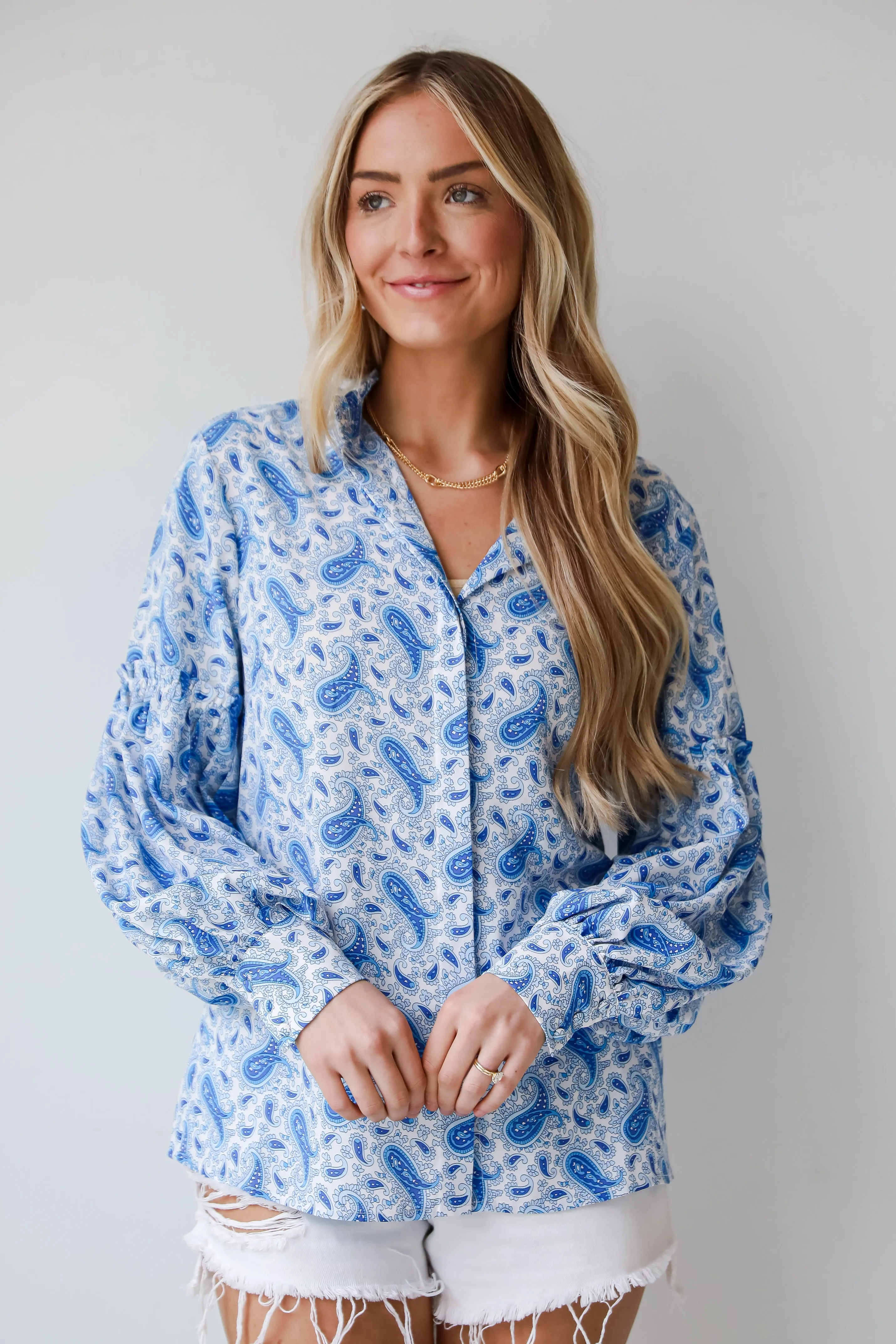 FINAL SALE - Truly Delightful Blue Paisley Blouse