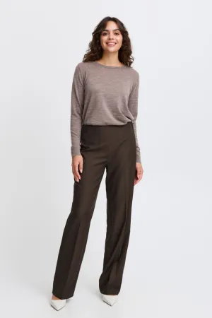 Fransa Brown Dressy straight leg trousers with side zip