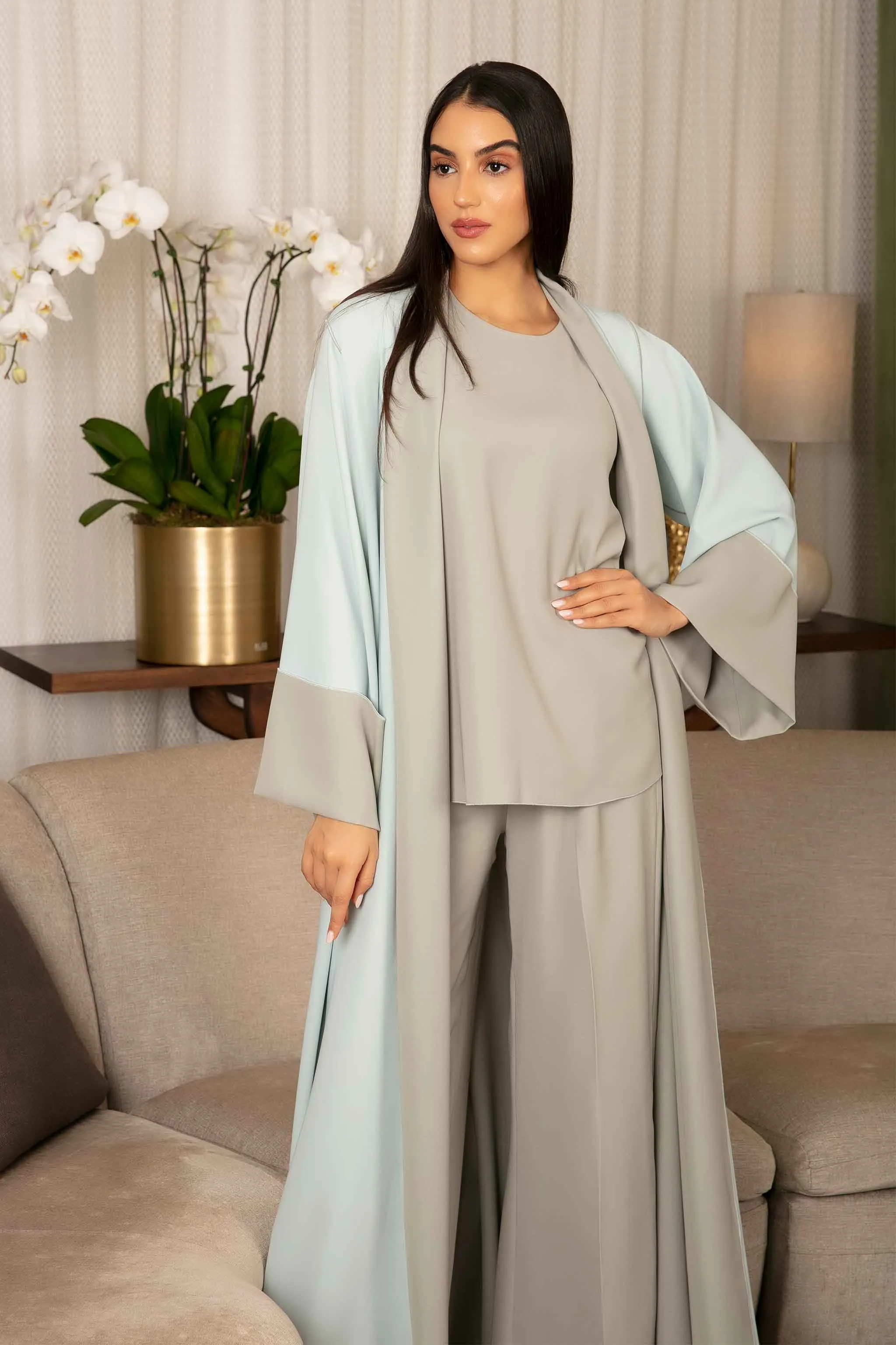 Freya Abaya in Light Tiffany Blue and Grey