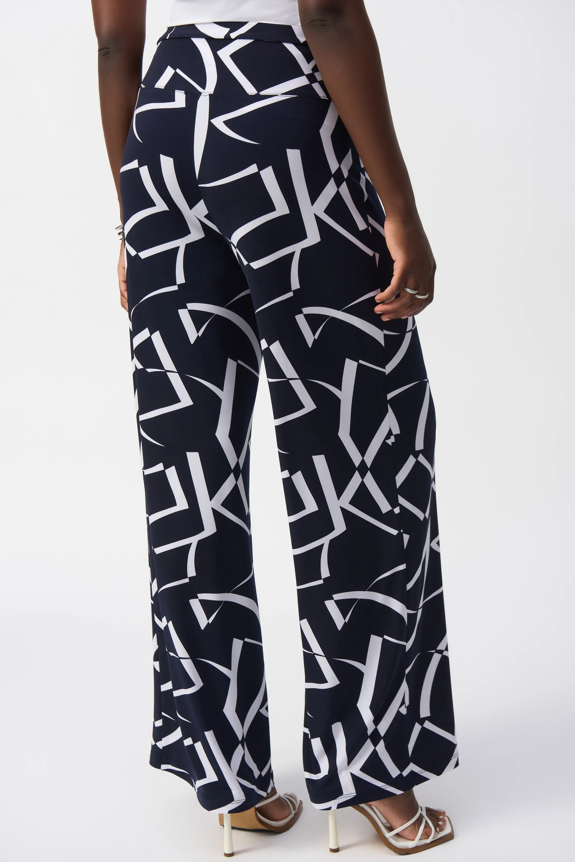 Geometric Print Wide Leg Navy/White Jersey Trousers <span>251216<span>