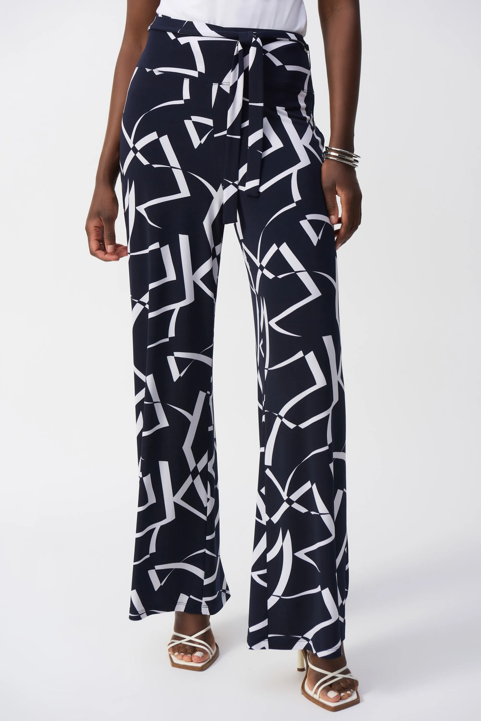 Geometric Print Wide Leg Navy/White Jersey Trousers <span>251216<span>