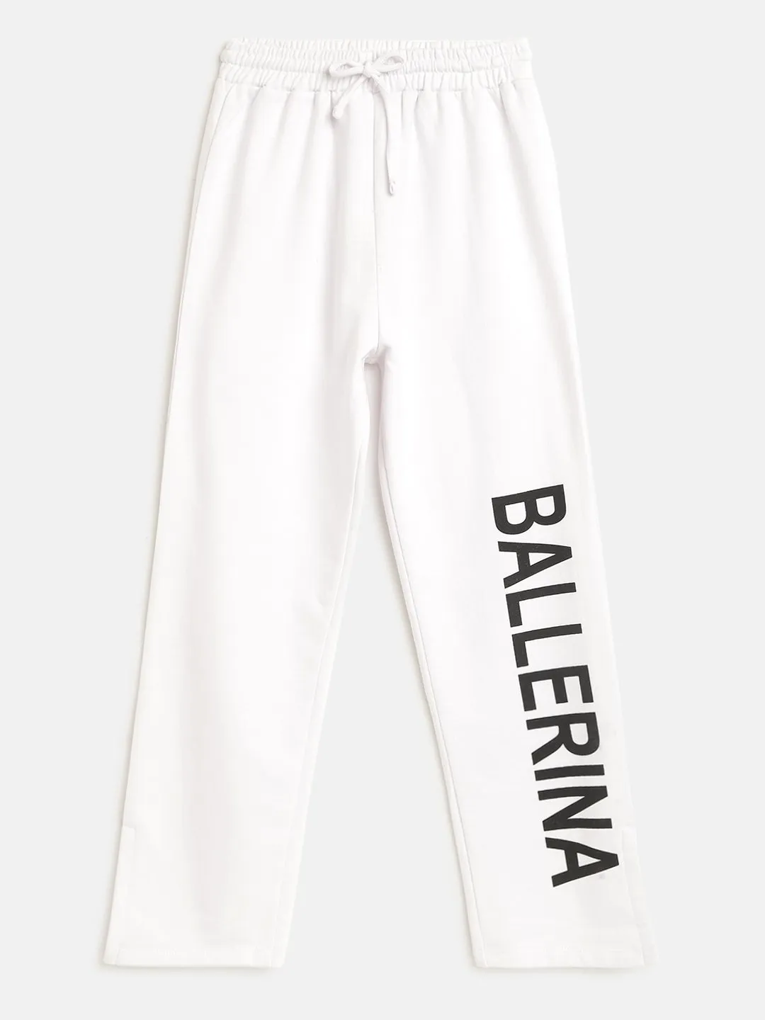 Girls White Ballerina Print Track Pants