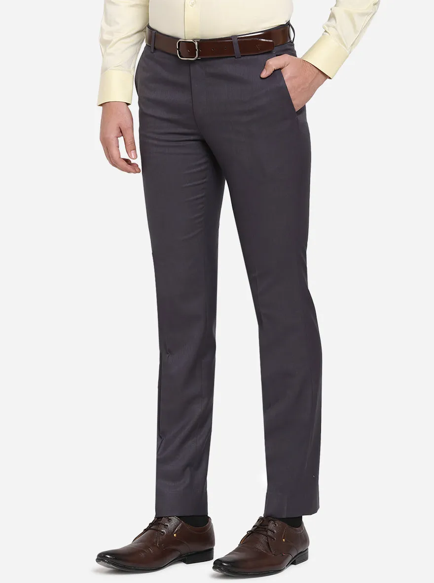 Grey Self Design Slim Fit Formal Trouser | Greenfibre