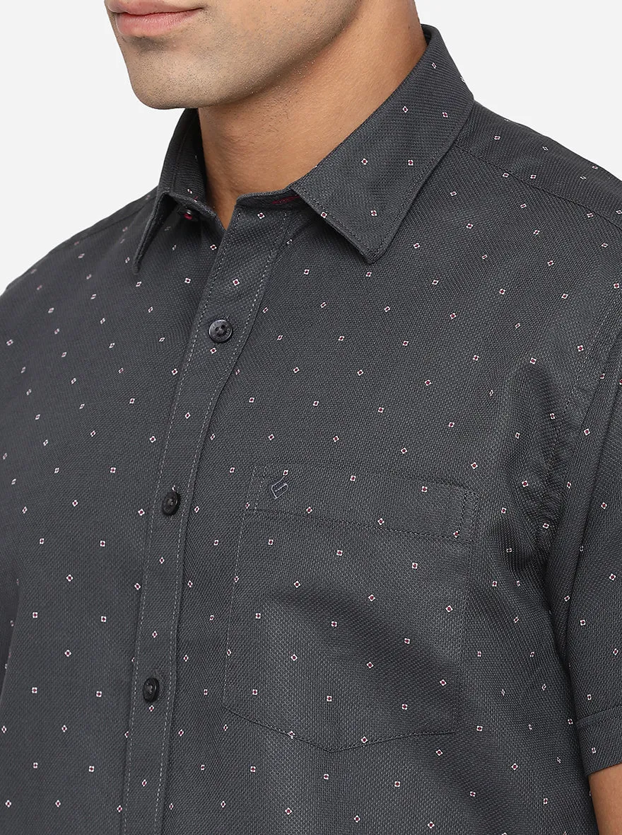 Gunmetal Grey Printed Classic Fit Casual Shirt | Greenfibre