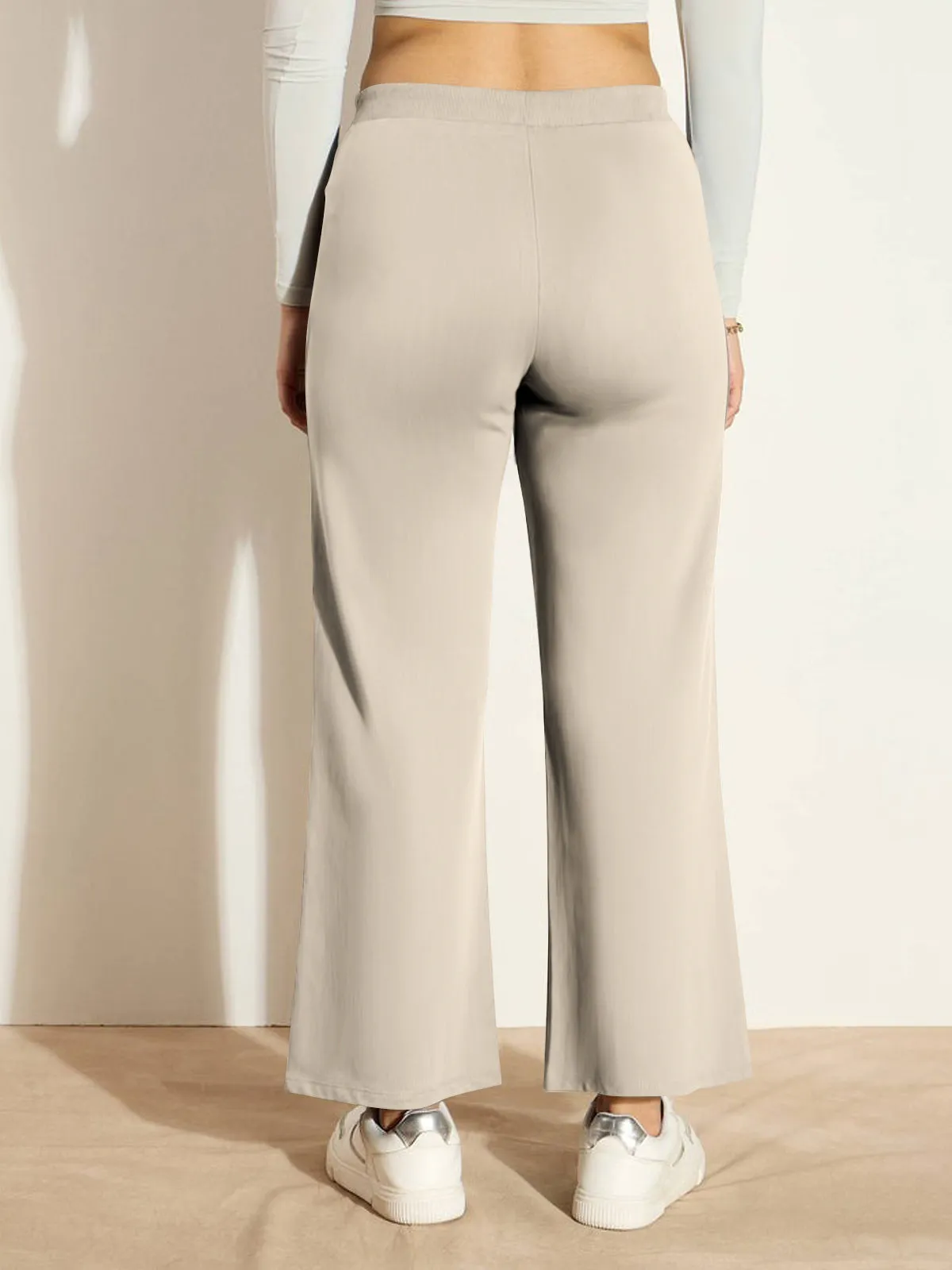 HELLCAT Trendy Beige Trousers for Women | Women Trouser Pants | Korean Trousers for Women | Palazzo for Women | Baggy Fit Trousers | Bell Bottom Trousers