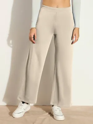 HELLCAT Trendy Beige Trousers for Women | Women Trouser Pants | Korean Trousers for Women | Palazzo for Women | Baggy Fit Trousers | Bell Bottom Trousers