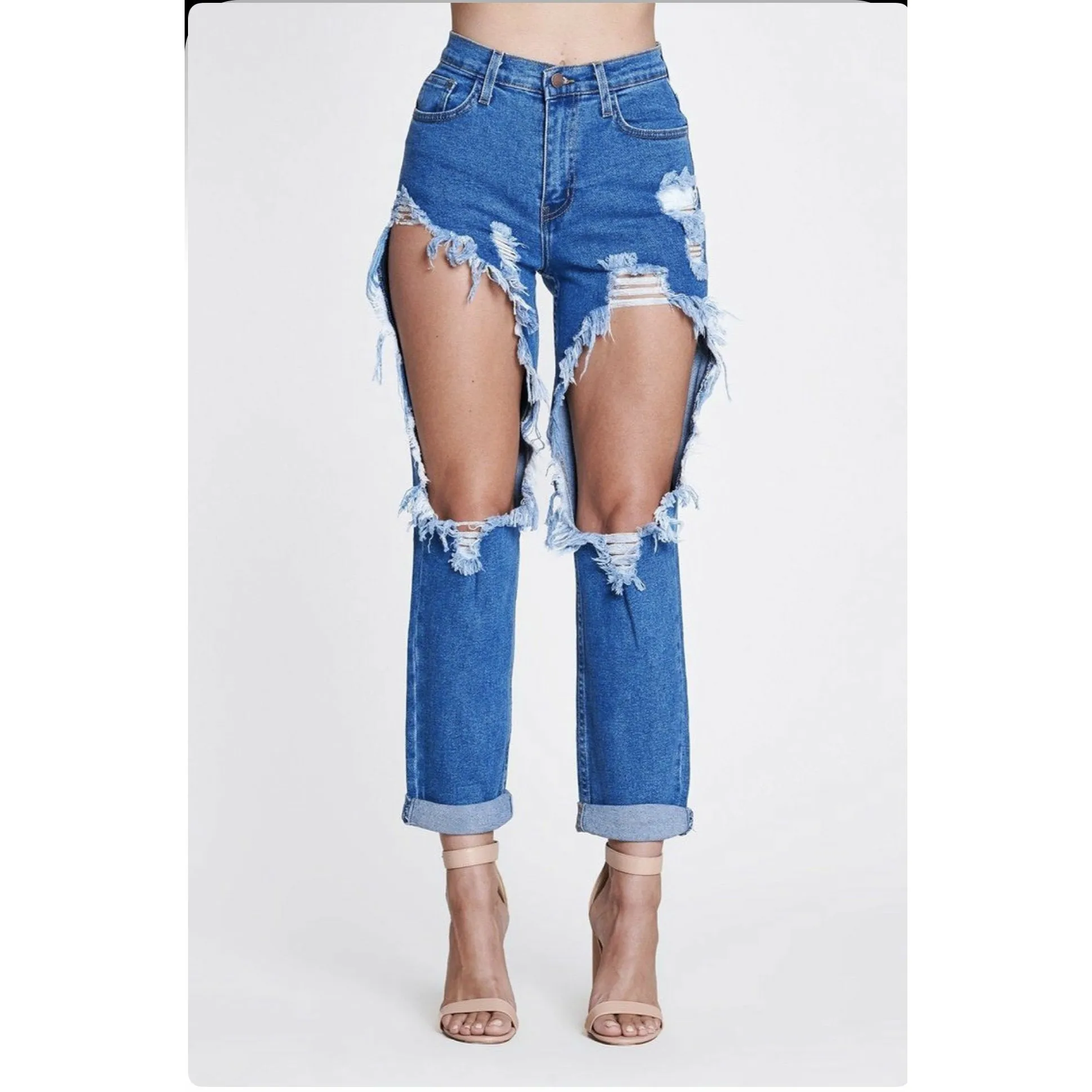 High Waisted Cut out Ripped Jeans