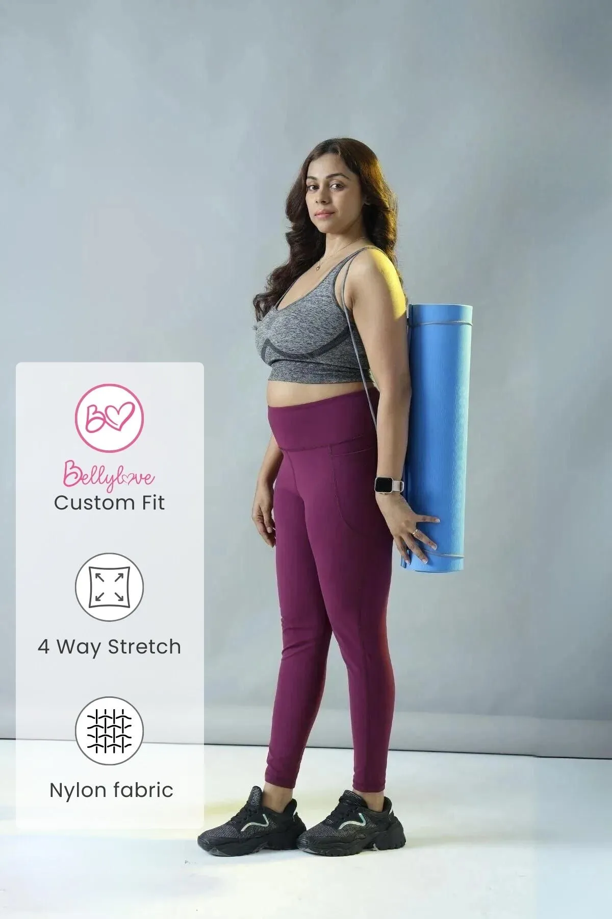 High Waisted Gentle Compression Wine Postpartum Leggings