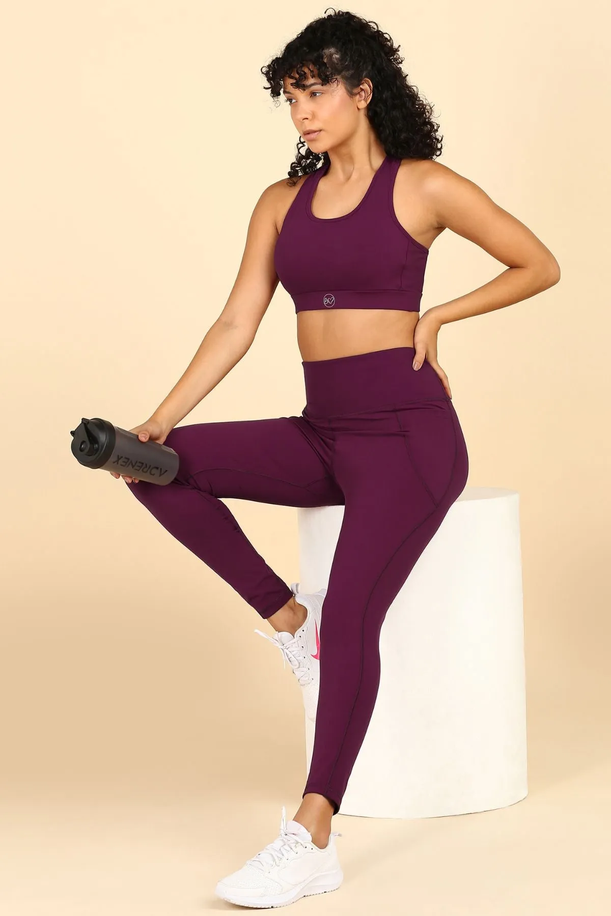 High Waisted Gentle Compression Wine Postpartum Leggings