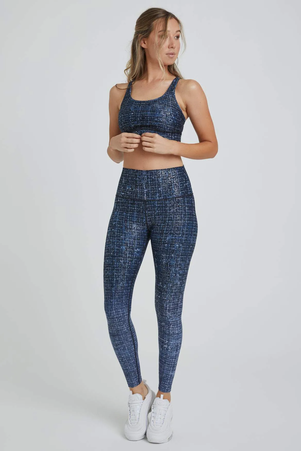 High Waisted Leggings Navy Tweed With Foil