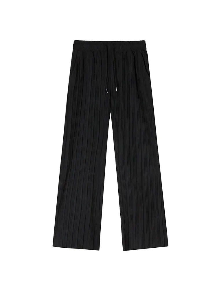 Ice Silk Casual Pleated Wide-Leg Pants With Draped Floor-Length Design