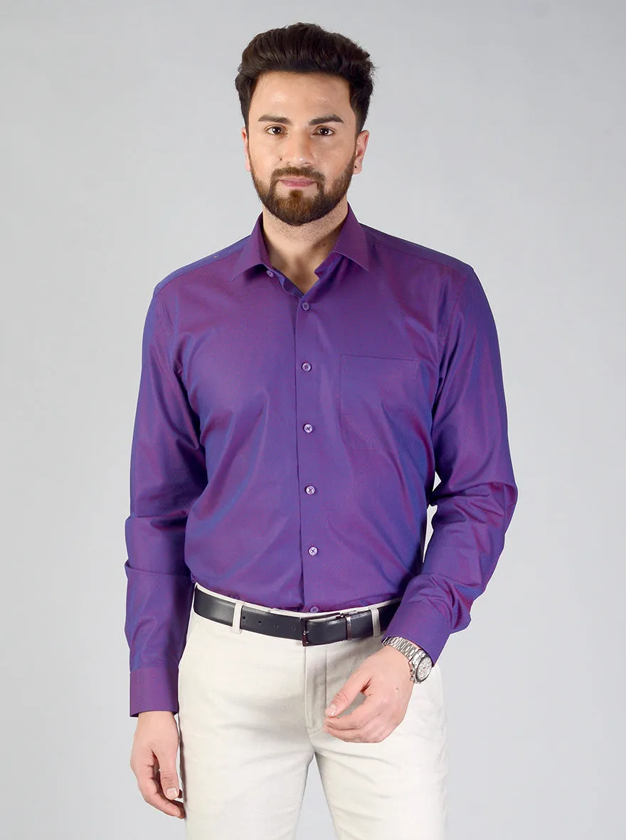 Imperial Purple Self Design Regular Fit Formal Shirt | JadeBlue