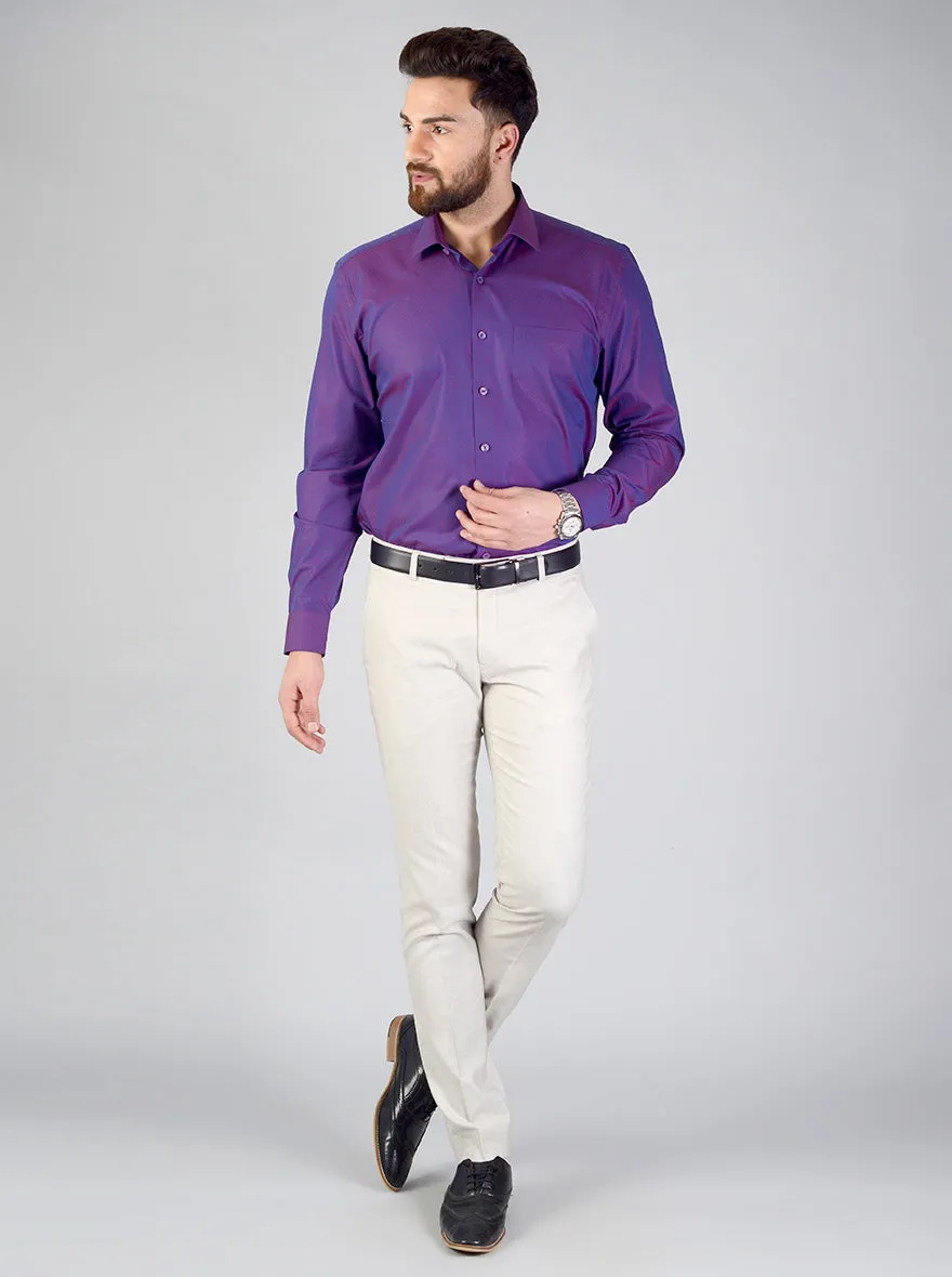 Imperial Purple Self Design Regular Fit Formal Shirt | JadeBlue