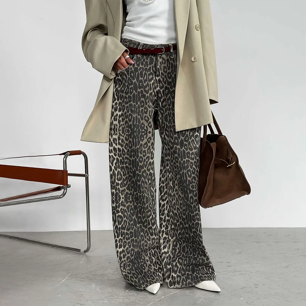 Leopard Design Loose Wide-leg Trousers