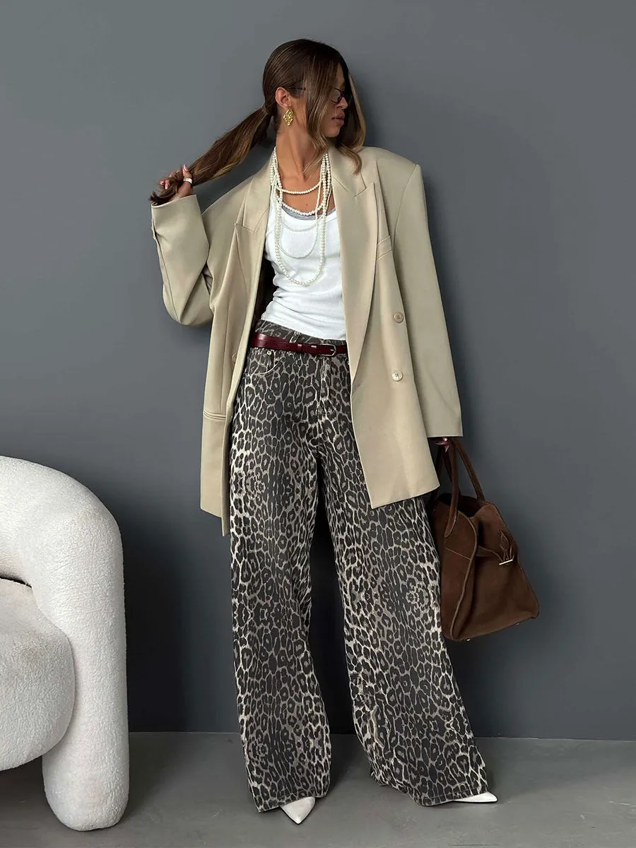 Leopard Design Loose Wide-leg Trousers