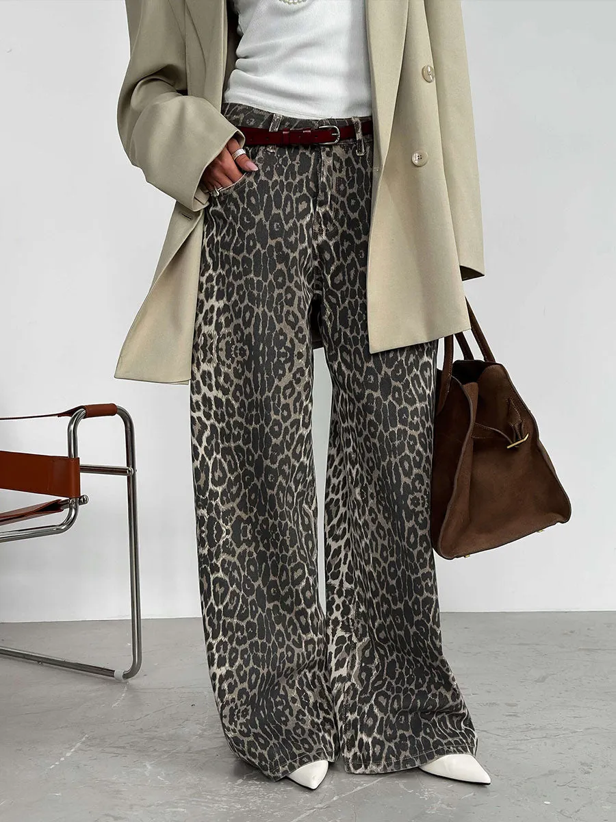 Leopard Design Loose Wide-leg Trousers