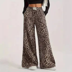 Leopard Print Straight Casual Printed High Waist Trousers