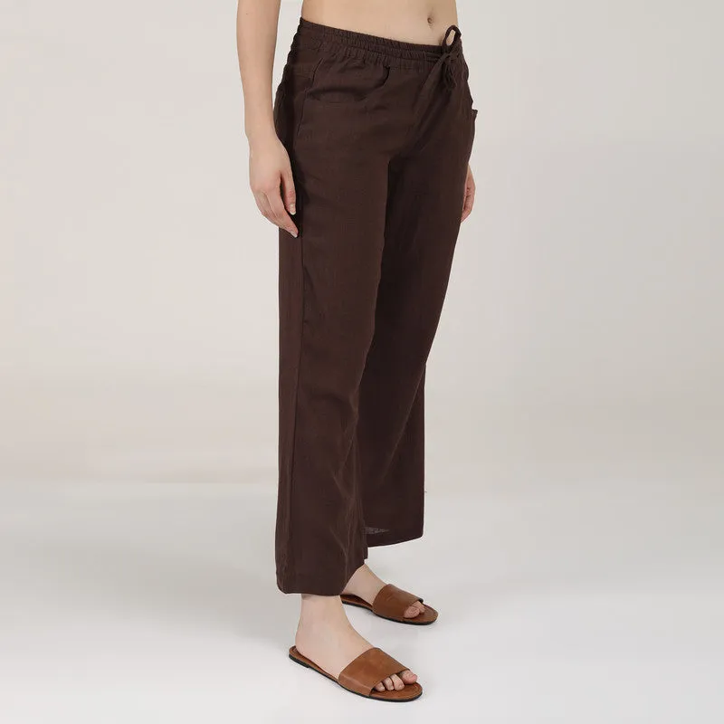 Linen Wide Leg Pants for Women | Coffee Brown | Casual Pants