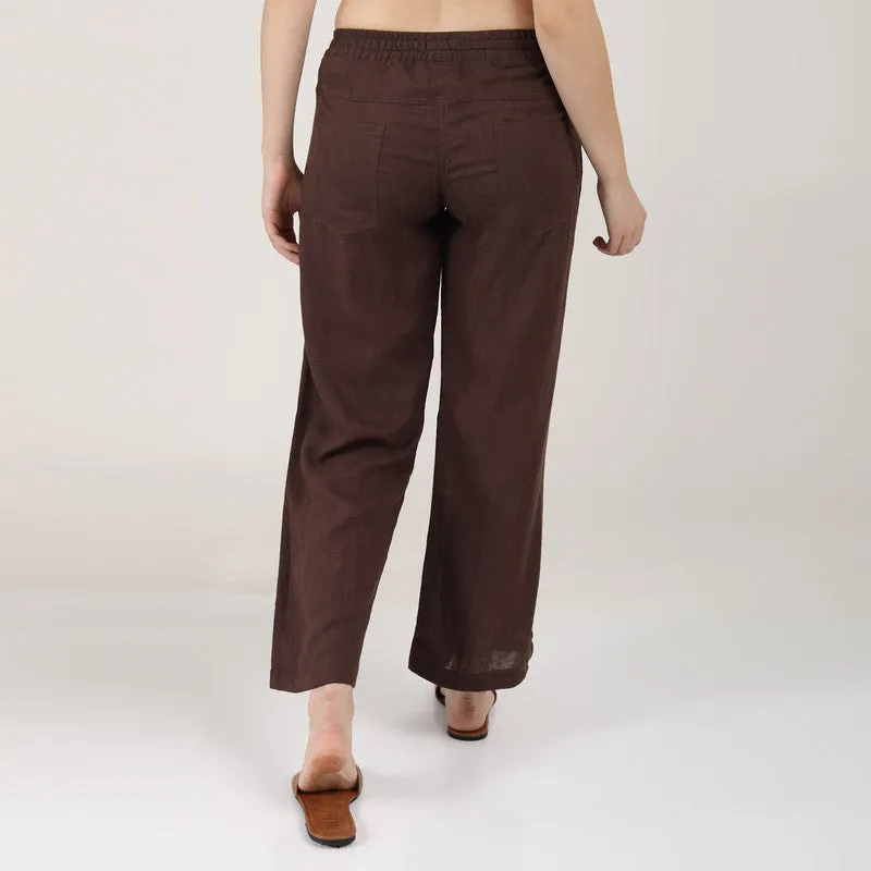 Linen Wide Leg Pants for Women | Coffee Brown | Casual Pants