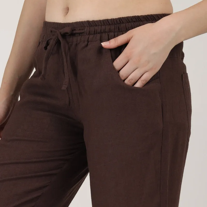 Linen Wide Leg Pants for Women | Coffee Brown | Casual Pants