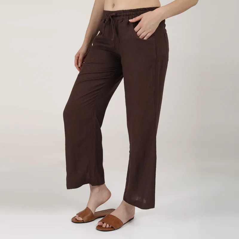 Linen Wide Leg Pants for Women | Coffee Brown | Casual Pants