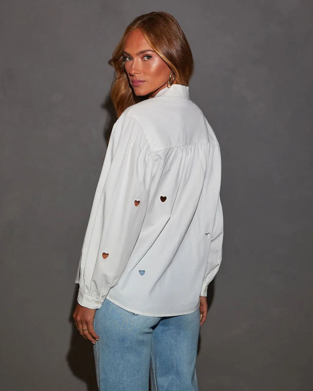 Lovers Muse Cut-Out Heart Poplin Shirt