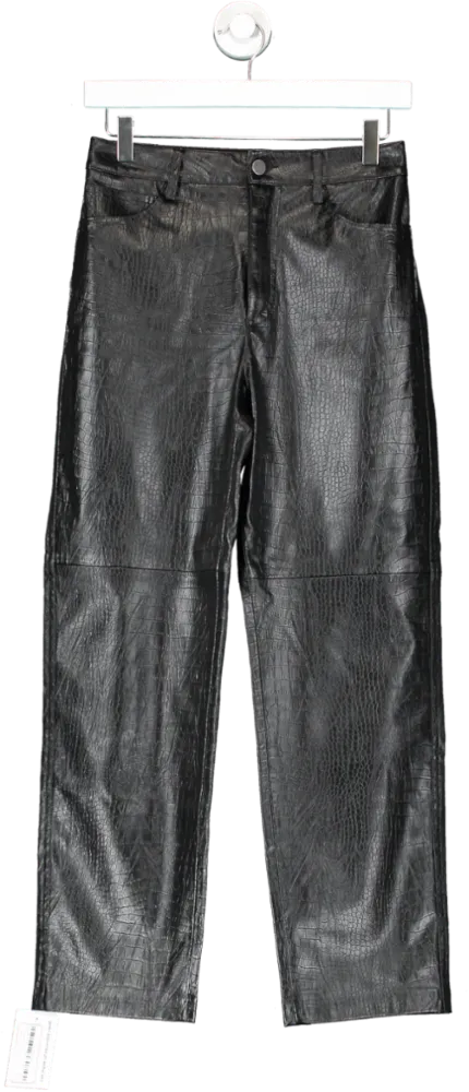 MANGO Black Animal Print Effect Straight Trousers UK 6