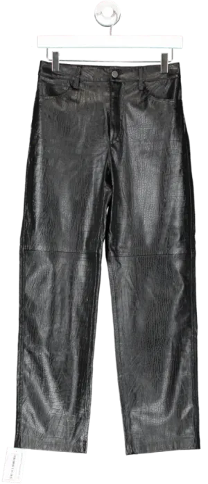 MANGO Black Animal Print Effect Straight Trousers UK 6