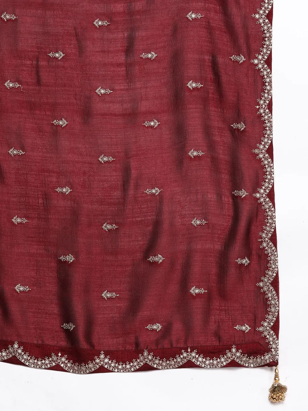 Maroon Embroidered Silk Blend Pakistani Suit