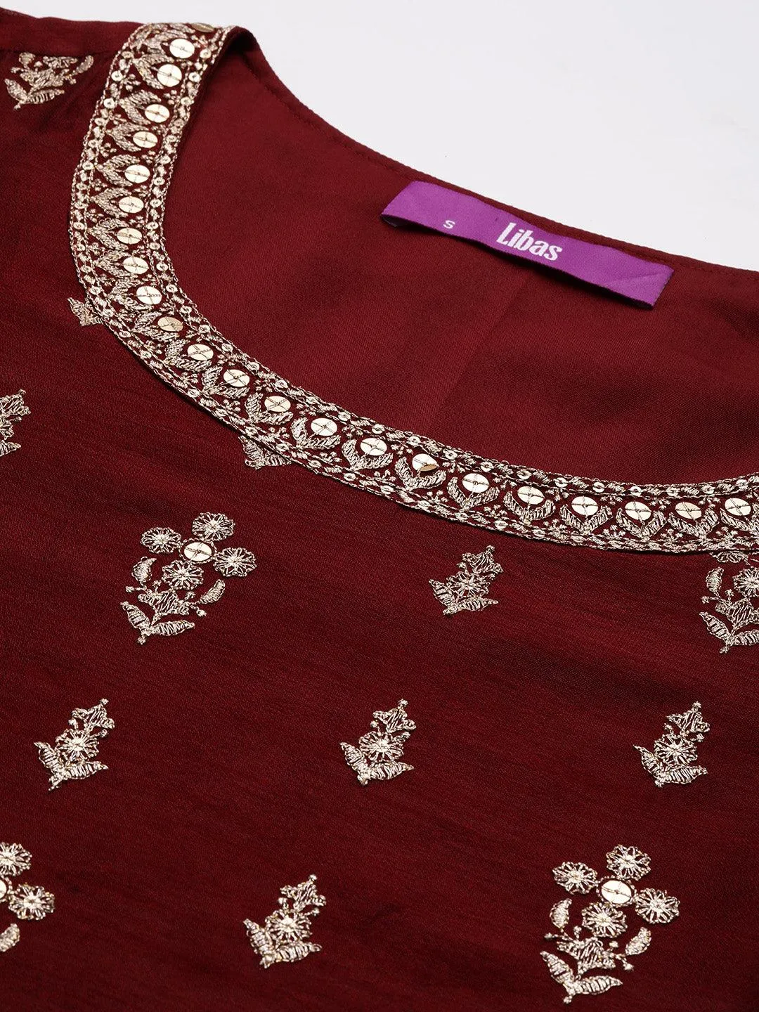 Maroon Embroidered Silk Blend Pakistani Suit