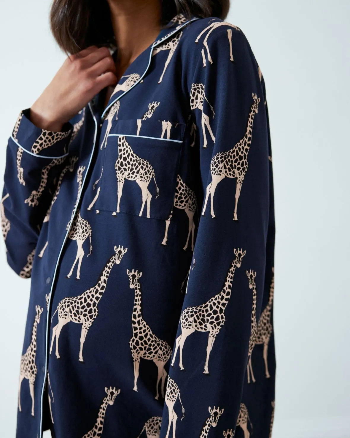 Maternity Organic Cotton Giraffe Print Long Pyjama Set - Navy