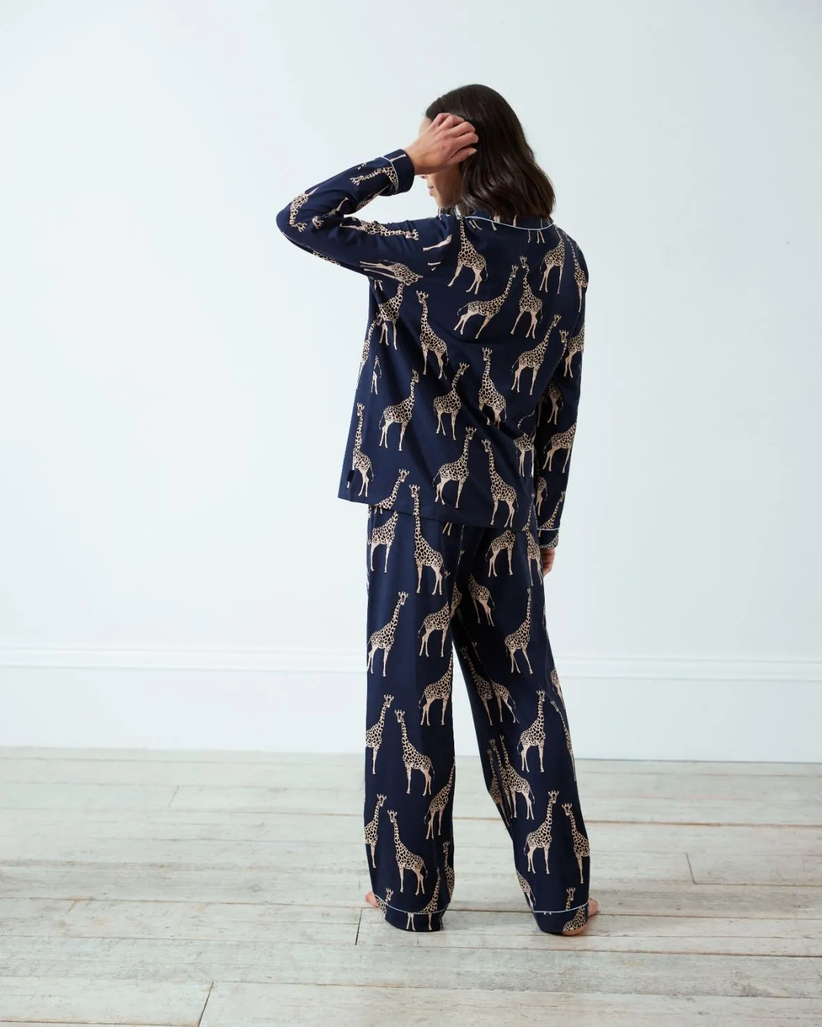 Maternity Organic Cotton Giraffe Print Long Pyjama Set - Navy