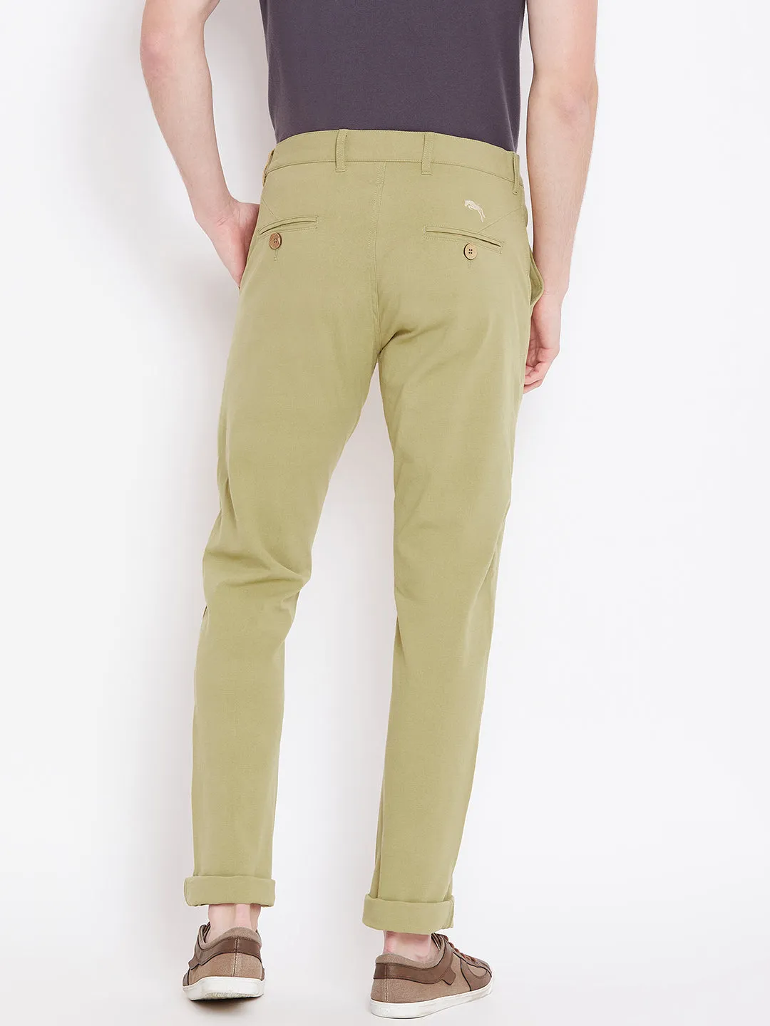 Men Beige Solid Casual Regular Fit Trousers