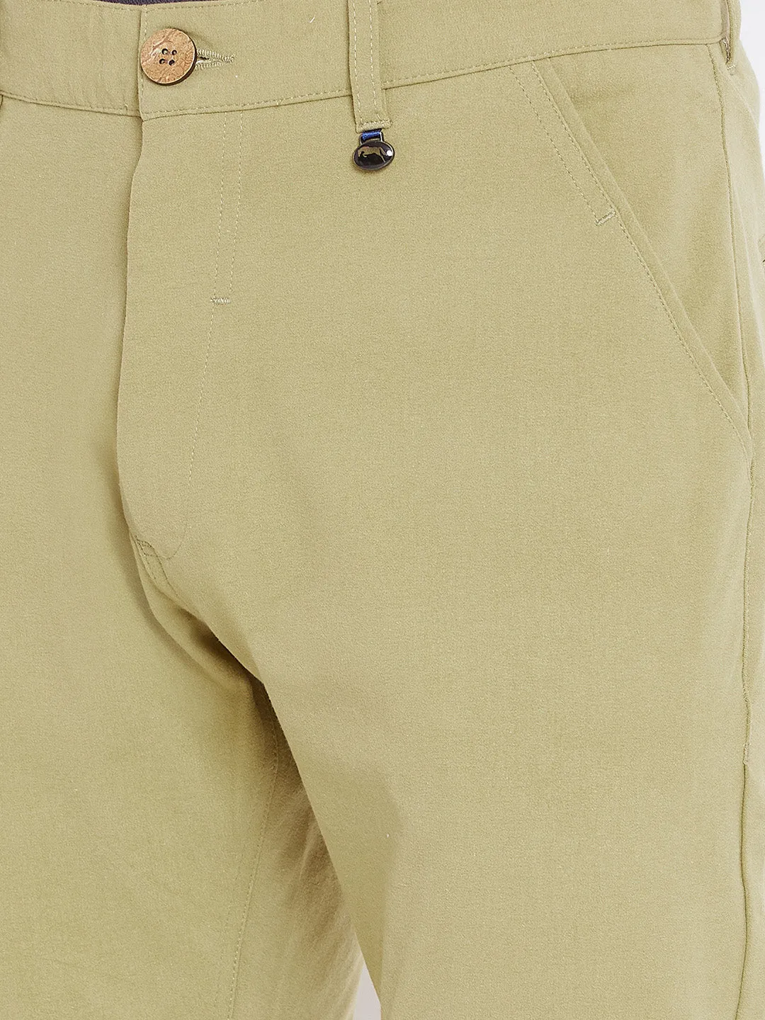 Men Beige Solid Casual Regular Fit Trousers