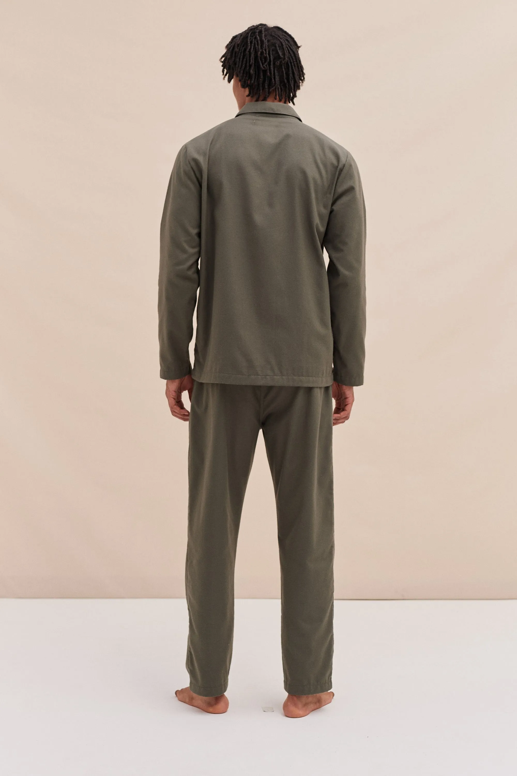 Mens Pocket Pyjama Set Brushed Cotton Khaki