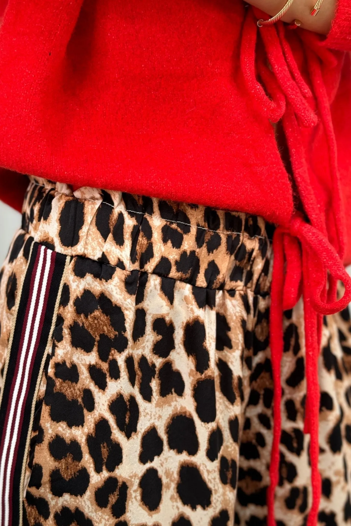 Millie Red Trim Trousers In Leopard