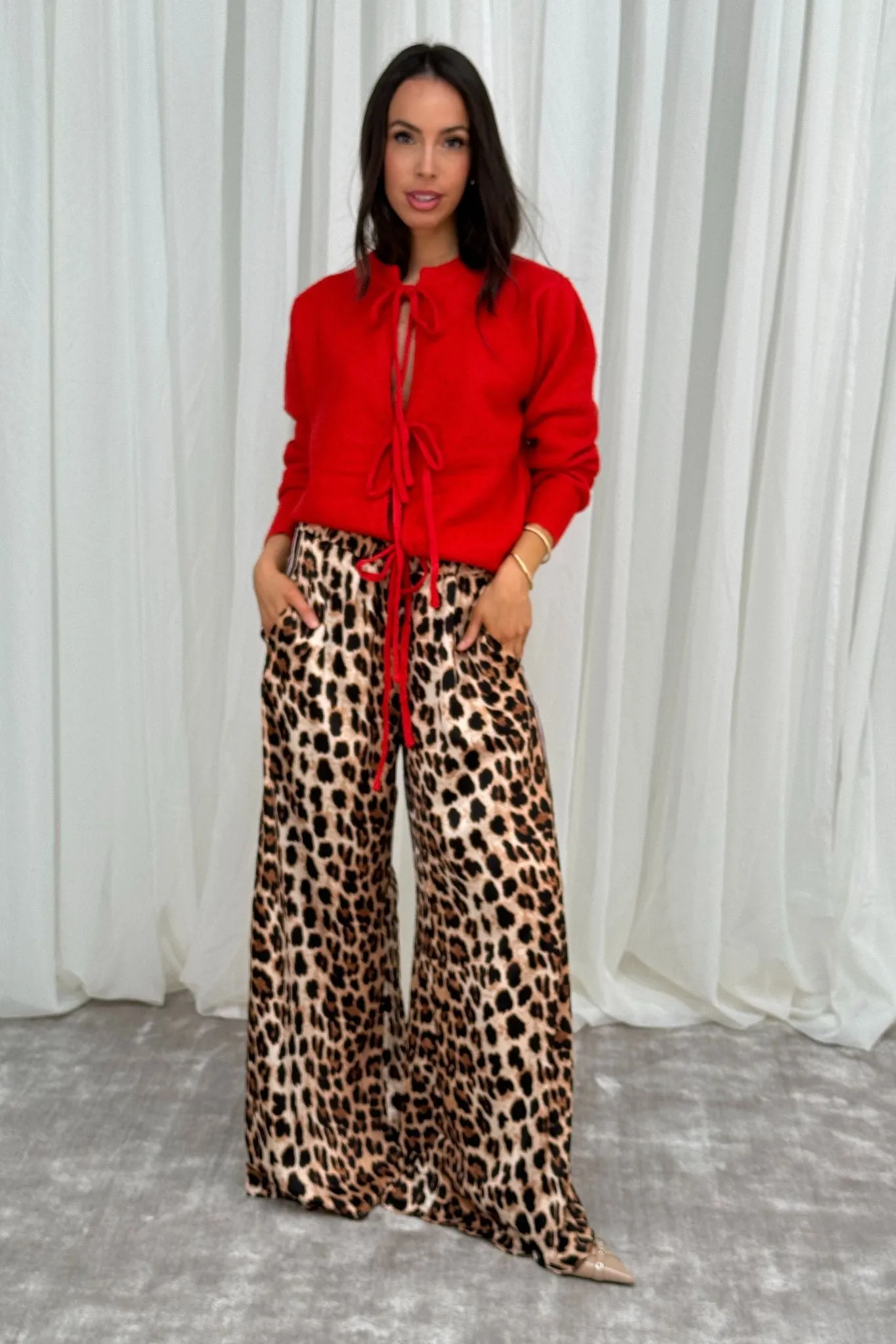 Millie Red Trim Trousers In Leopard