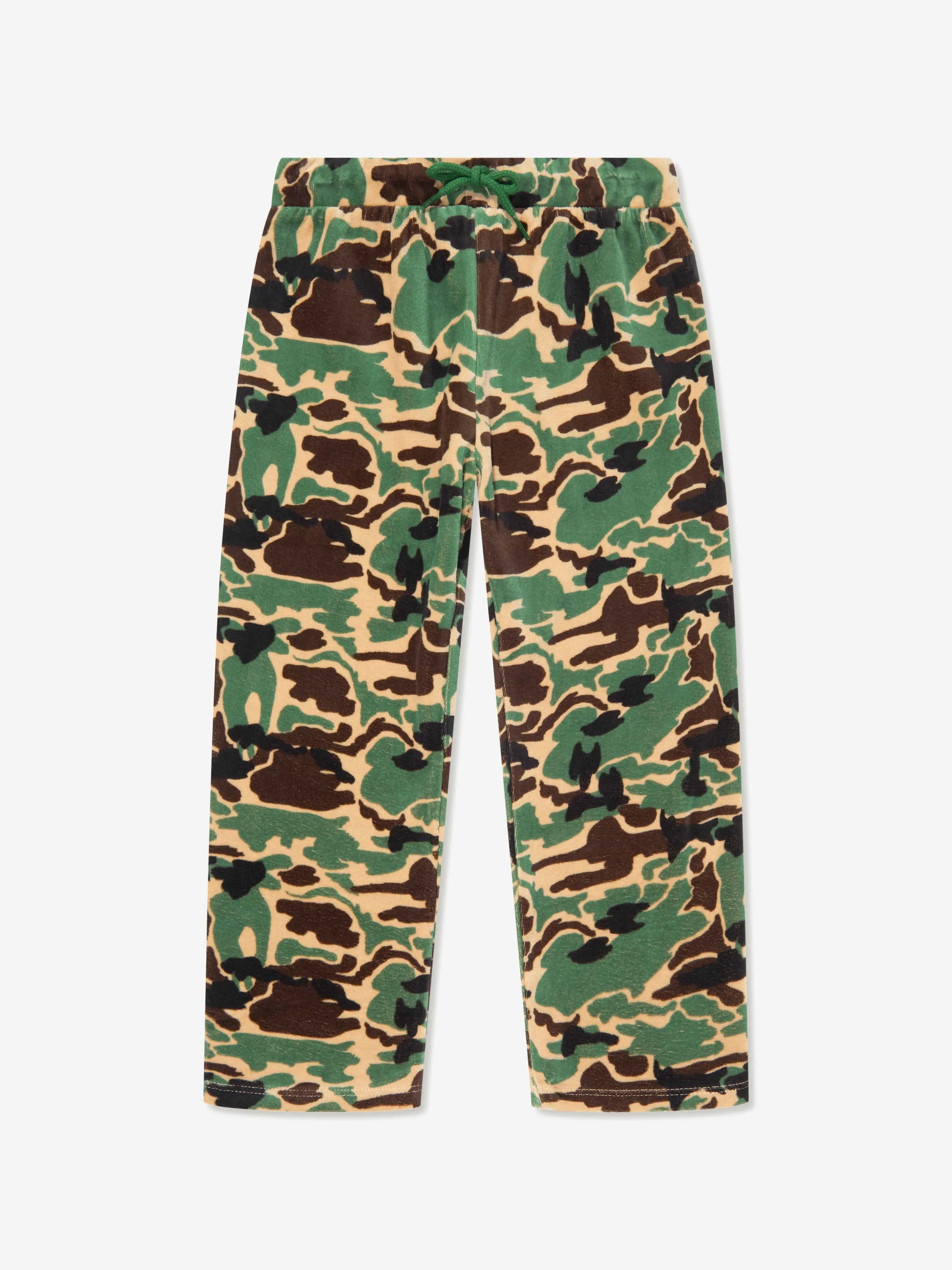 Mini Rodini Kids Camo Velour Trousers in Green