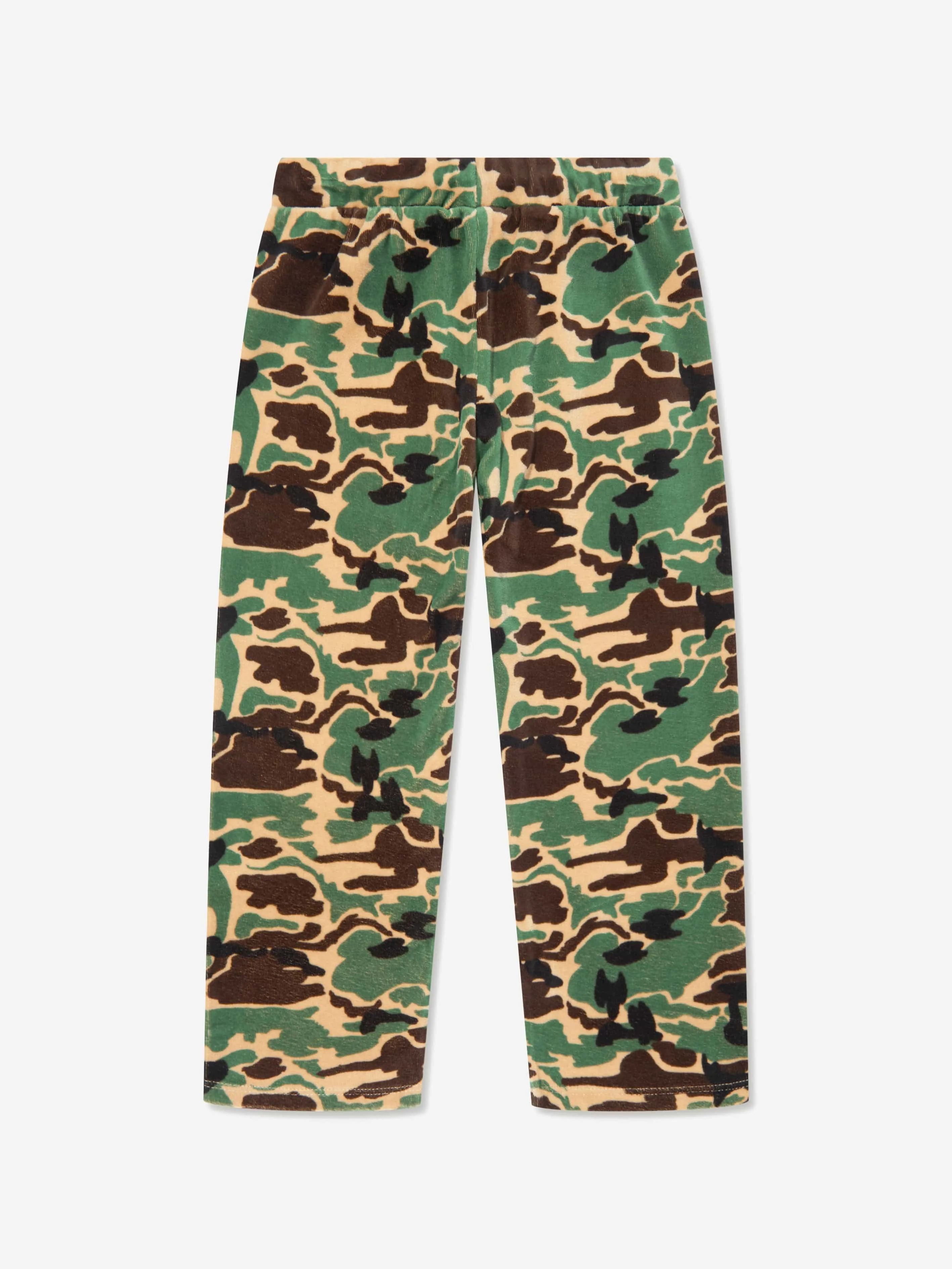 Mini Rodini Kids Camo Velour Trousers in Green