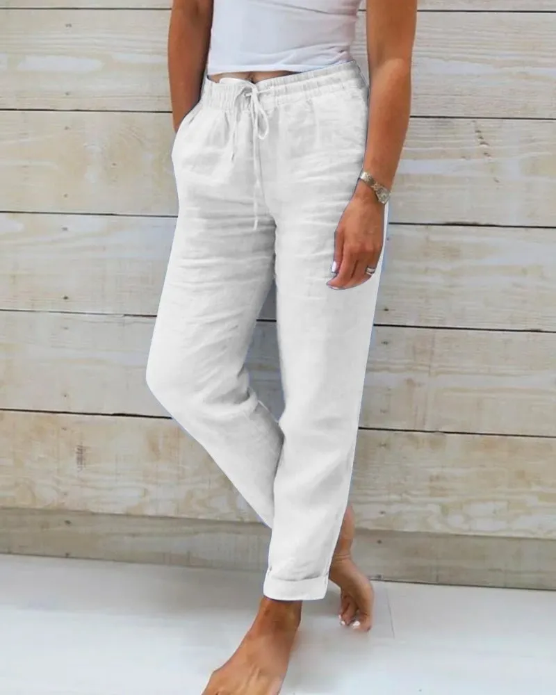 Monica | Trousers with Elastic Waistband made of Cotton and Linen